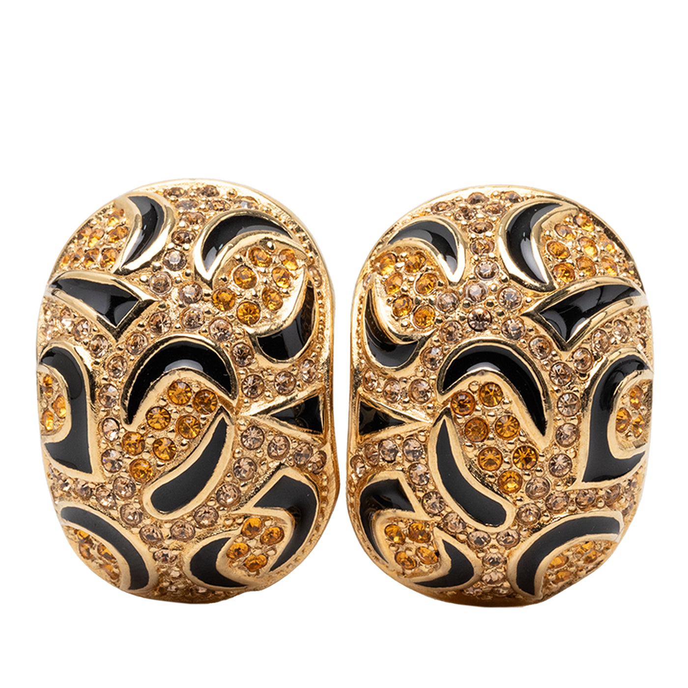 Gold Plated Strass Enamel Oval Clip On Earrings - Image 1