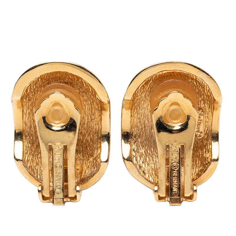 Gold Plated Strass Enamel Oval Clip On Earrings - Image 2