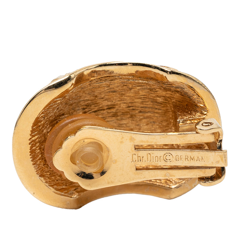Gold Plated Strass Enamel Oval Clip On Earrings - Image 3