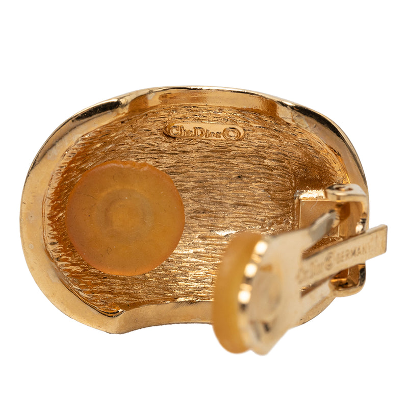 Gold Plated Strass Enamel Oval Clip On Earrings - Image 4