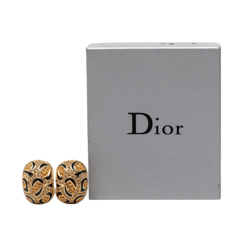 Gold Plated Strass Enamel Oval Clip On Earrings - Image 5