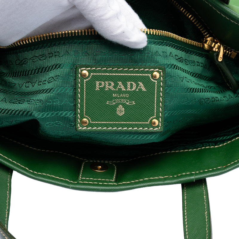 Saffiano Trimmed Tessuto Logo Plate Convertible Tote - Image 5
