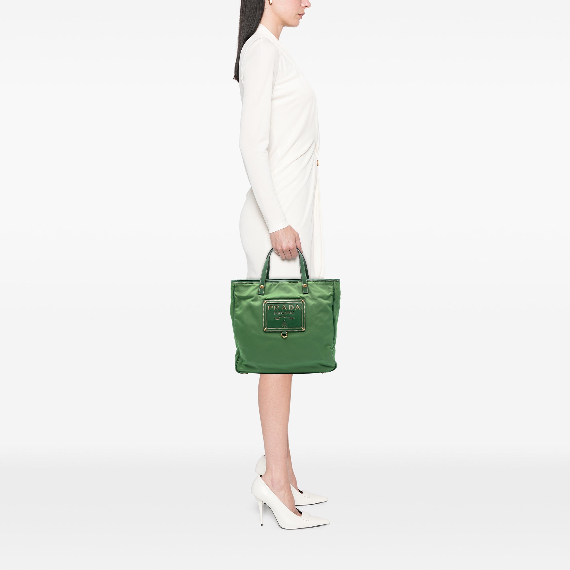 Saffiano Trimmed Tessuto Logo Plate Convertible Tote - Image 6