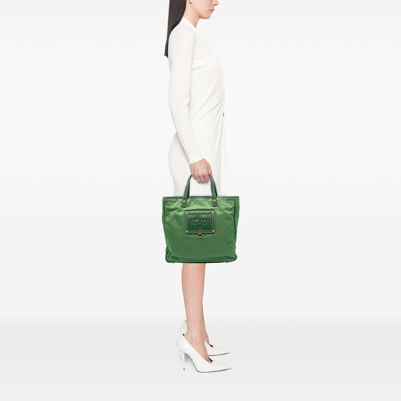 Saffiano Trimmed Tessuto Logo Plate Convertible Tote - Image 6