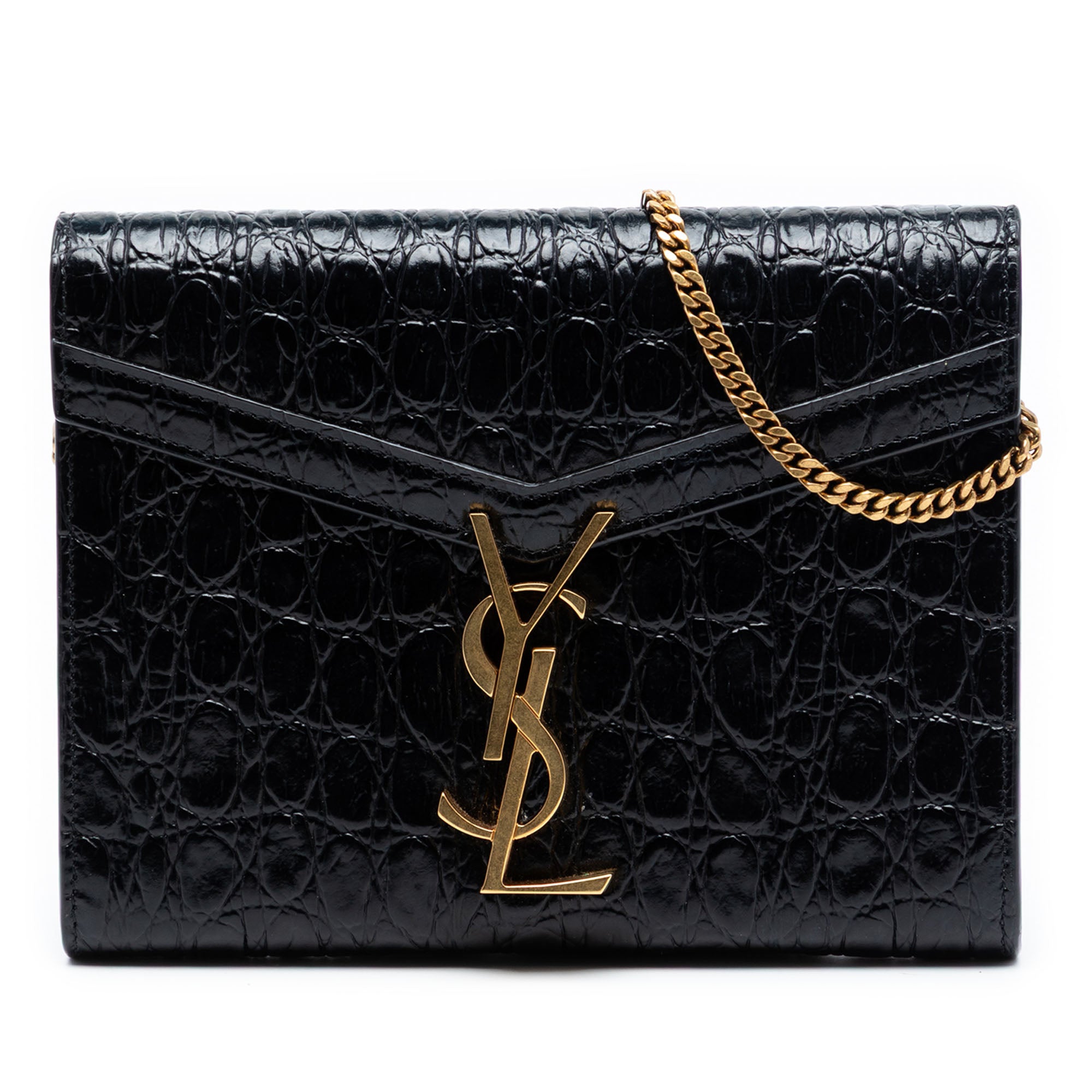 Shiny Croc Embossed Calfskin Monogram Cassandra Chain Wallet - Image 1