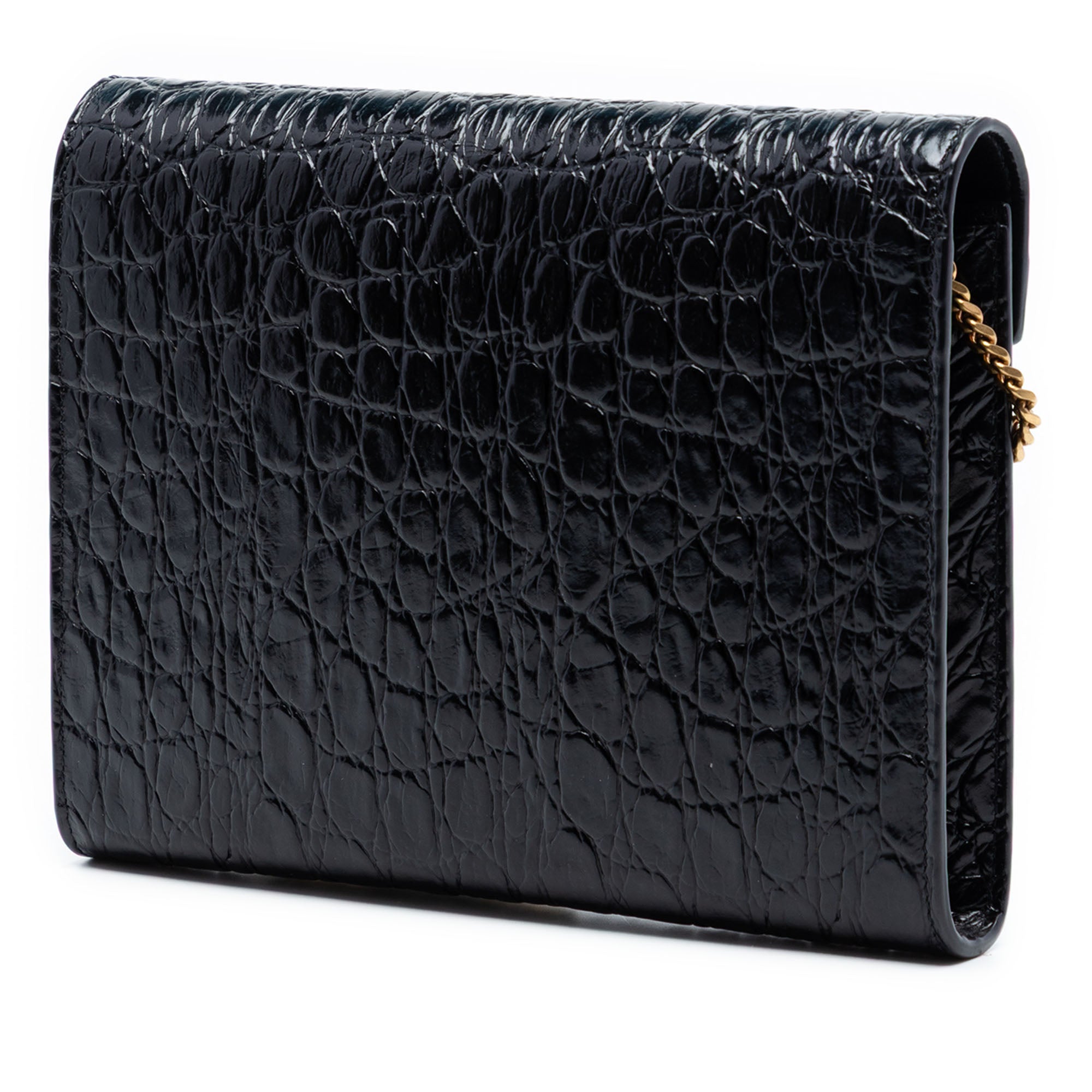 Shiny Croc Embossed Calfskin Monogram Cassandra Chain Wallet - Image 2