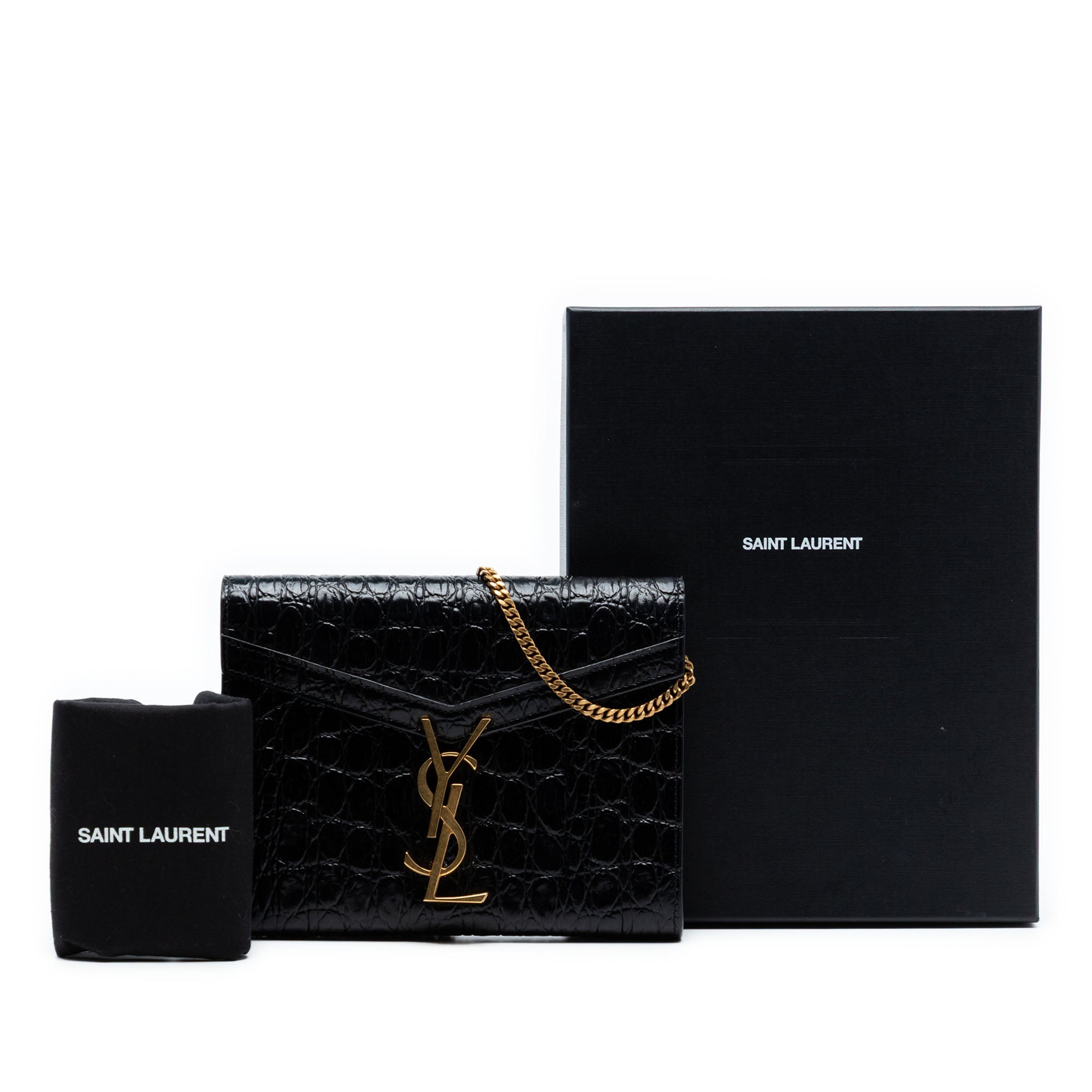 Shiny Croc Embossed Calfskin Monogram Cassandra Chain Wallet - Image 7