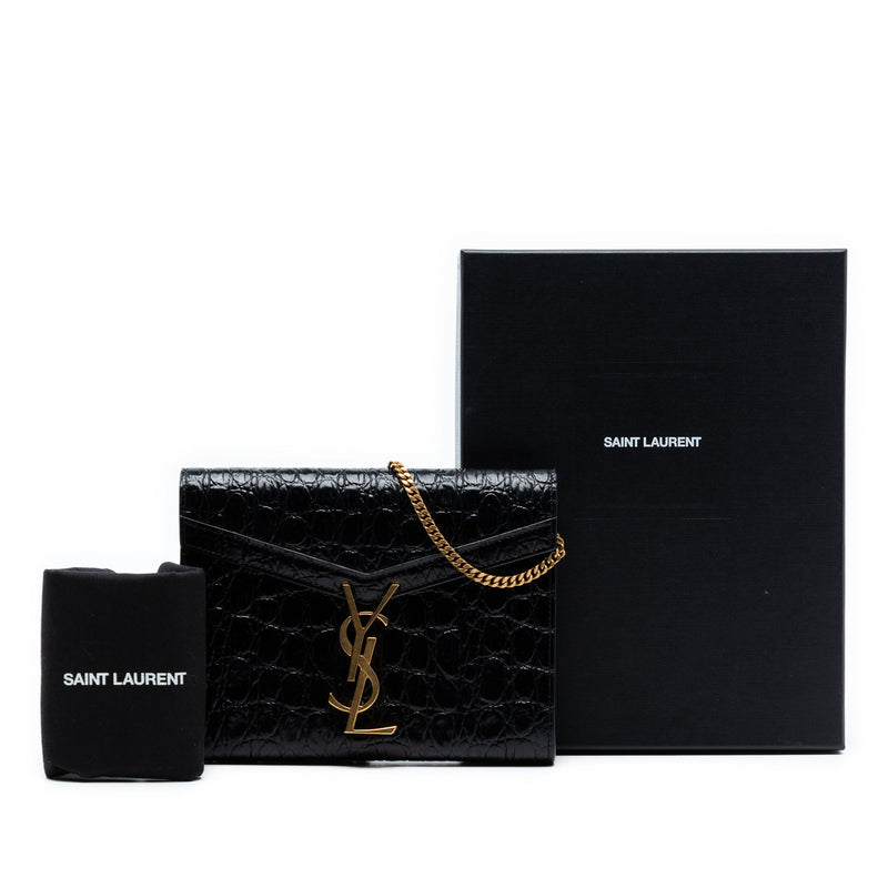 Shiny Croc Embossed Calfskin Monogram Cassandra Chain Wallet - Image 7