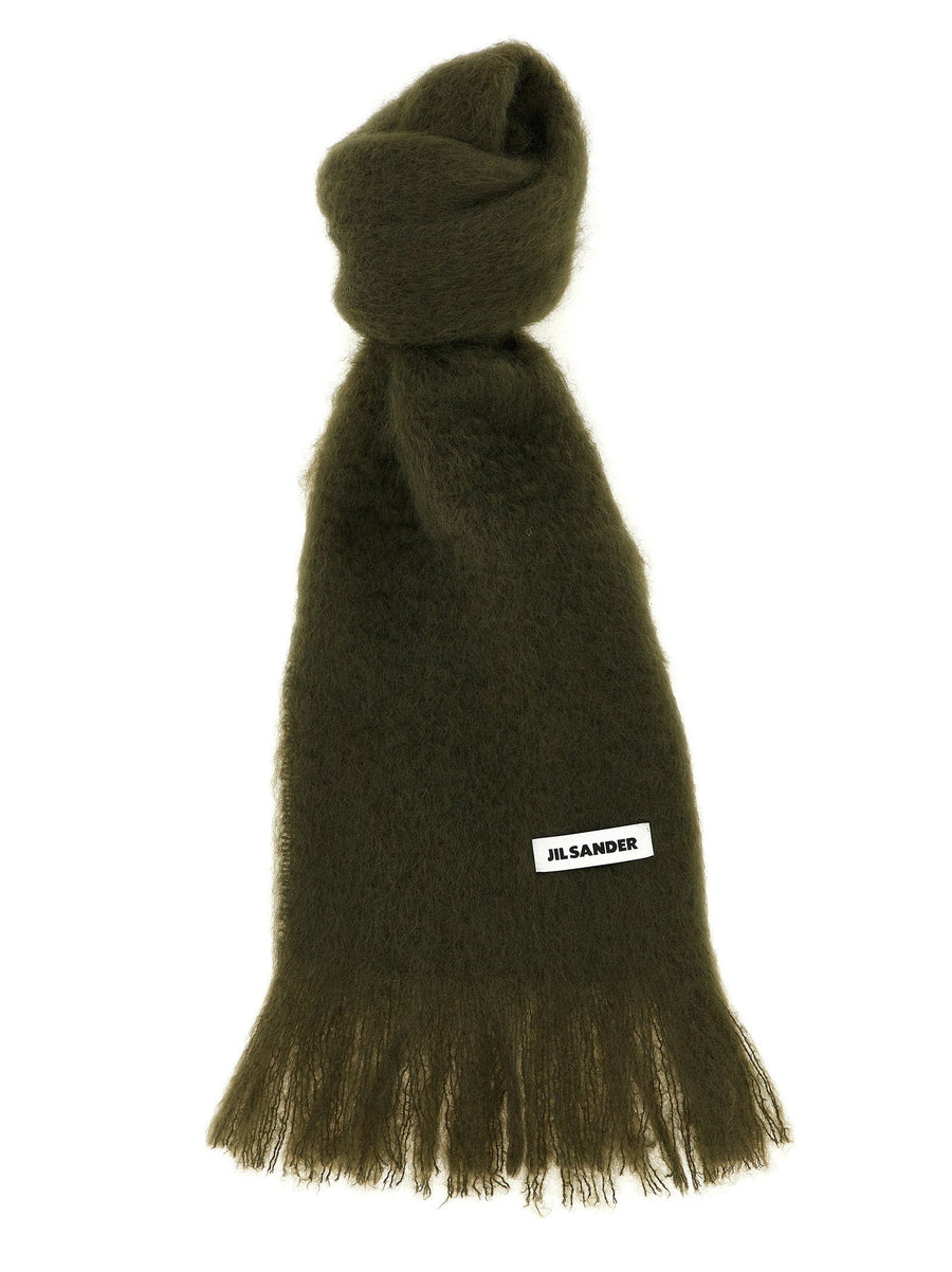 Jil Sander Mohair Wool Blend Scarf — Olive Scarfs
