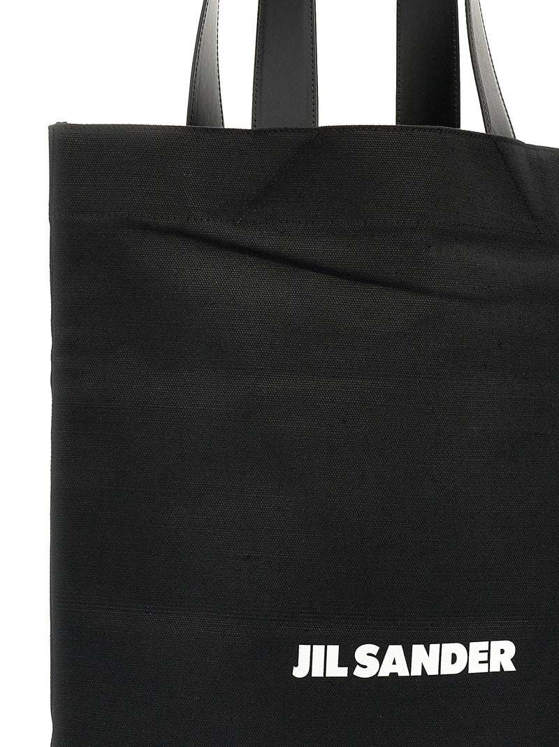 Jil Sander Logo-Print Canvas Tote Bag — Black