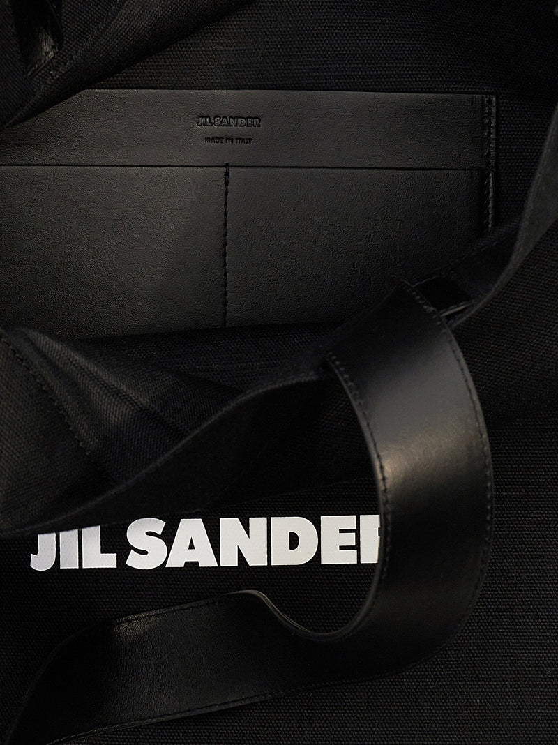 Jil Sander Logo-Print Canvas Tote Bag — Black