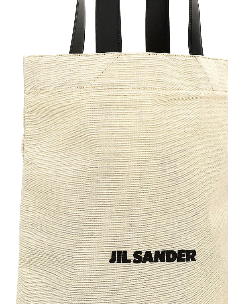 Jil Sander Logo-Print Canvas Tote Bag — Cream