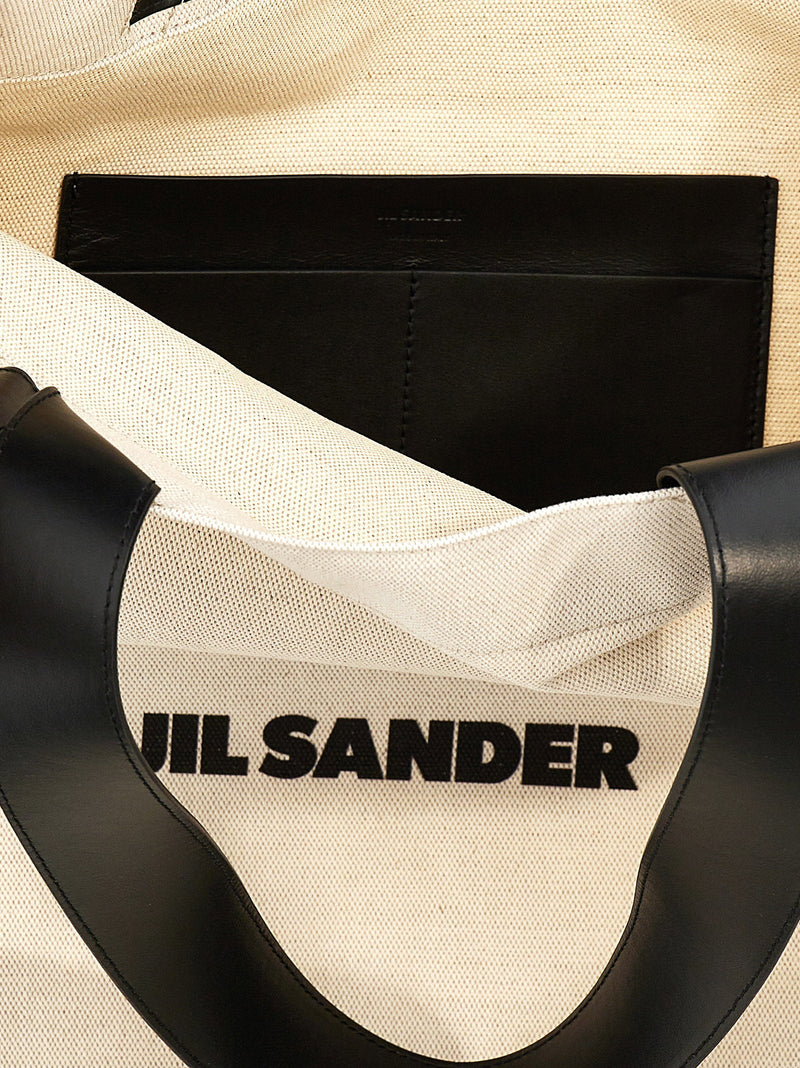 Jil Sander Logo-Print Canvas Tote Bag — Cream