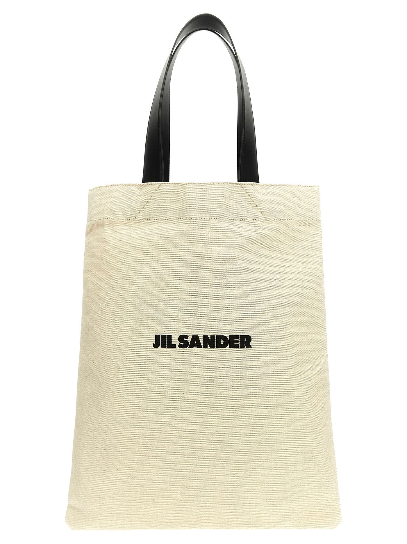 Jil Sander Canvas With Leather Handles Shopping Bag — Cream