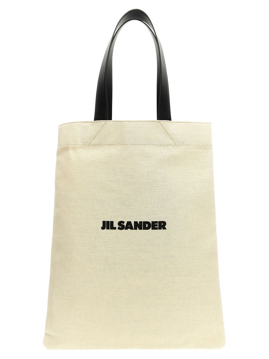 Jil Sander Canvas With Leather Handles Shopping Bag — Cream