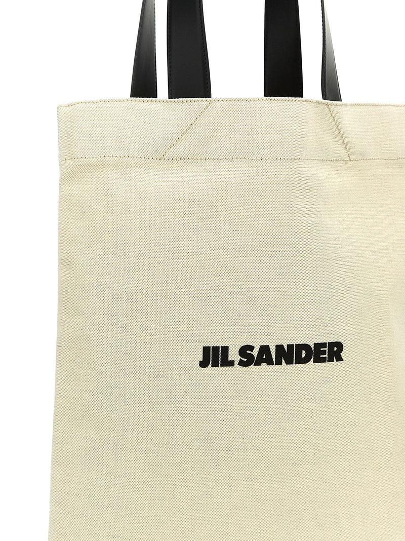 Jil Sander Canvas With Leather Handles Shopping Bag — Cream