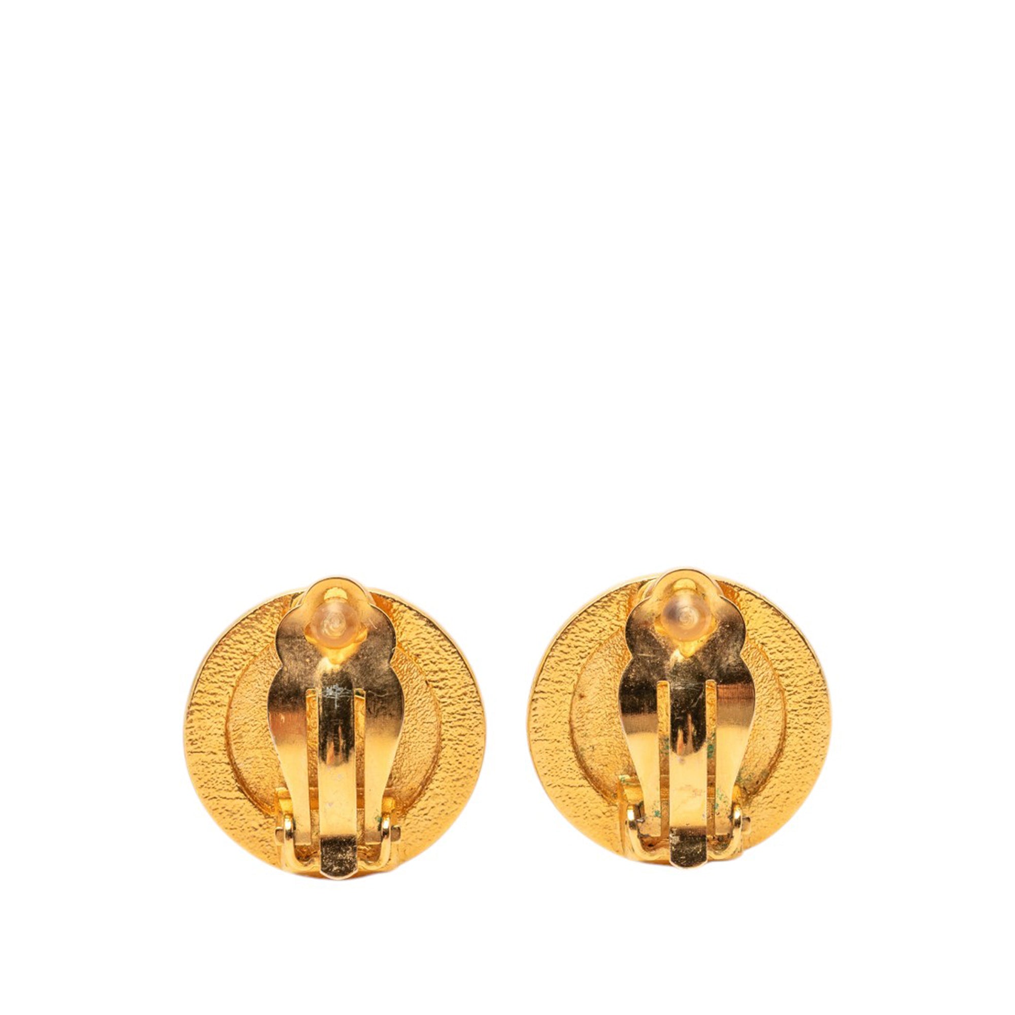 Gold Plated Coco Profile Round Clip On Earrings - Image 2