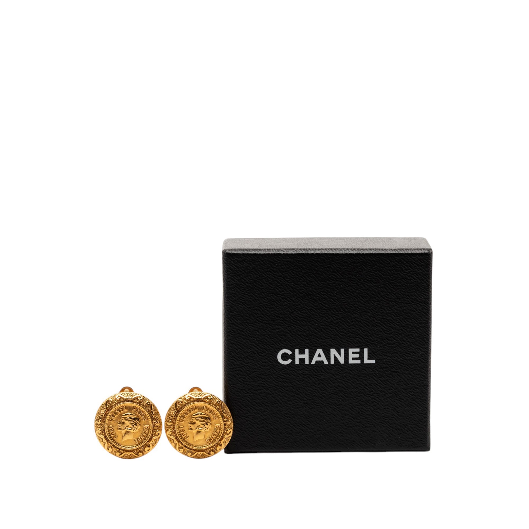 Gold Plated Coco Profile Round Clip On Earrings - Image 4