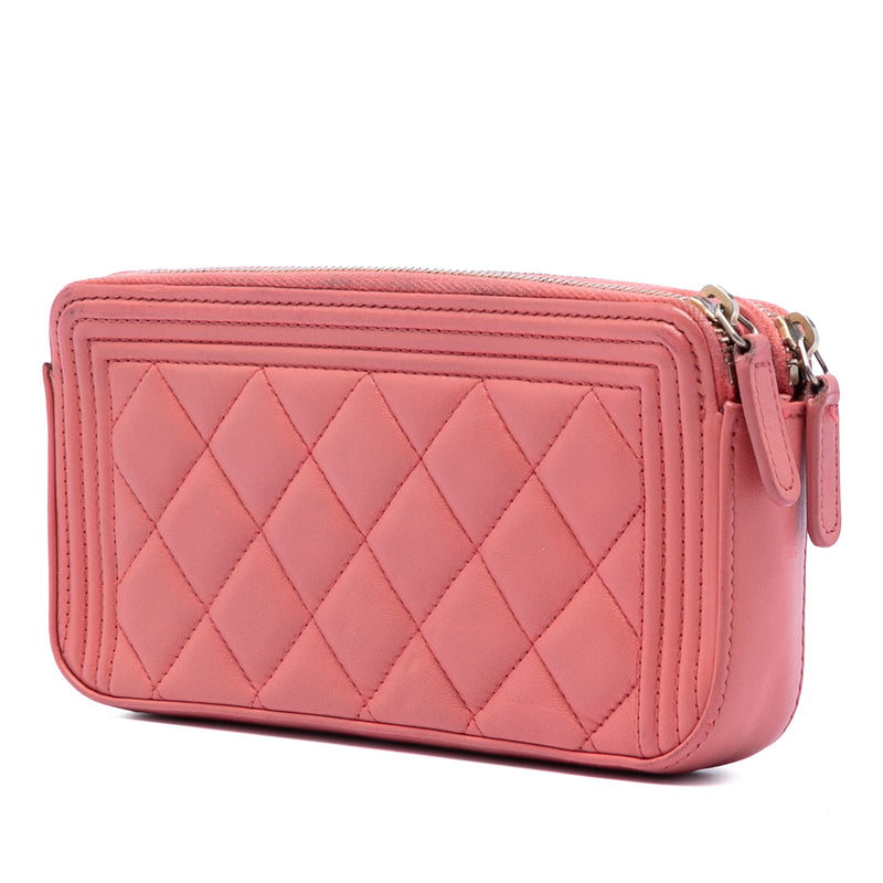 Quilted Caviar Boy Double Zip Clutch With Chain - Image 2