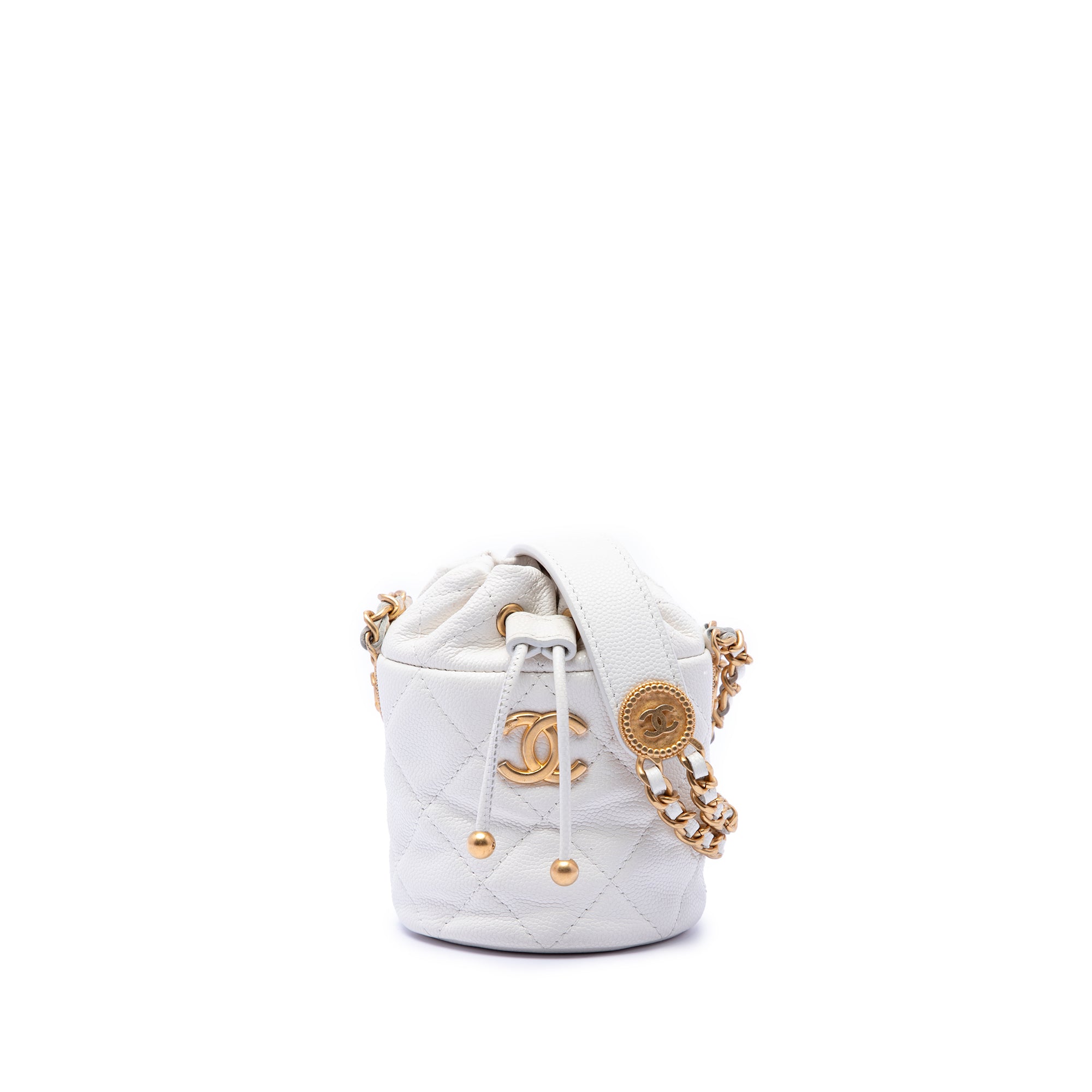 Mini Quilted Caviar Twist Your Buttons Drawstring Bucket Bag - Image 1