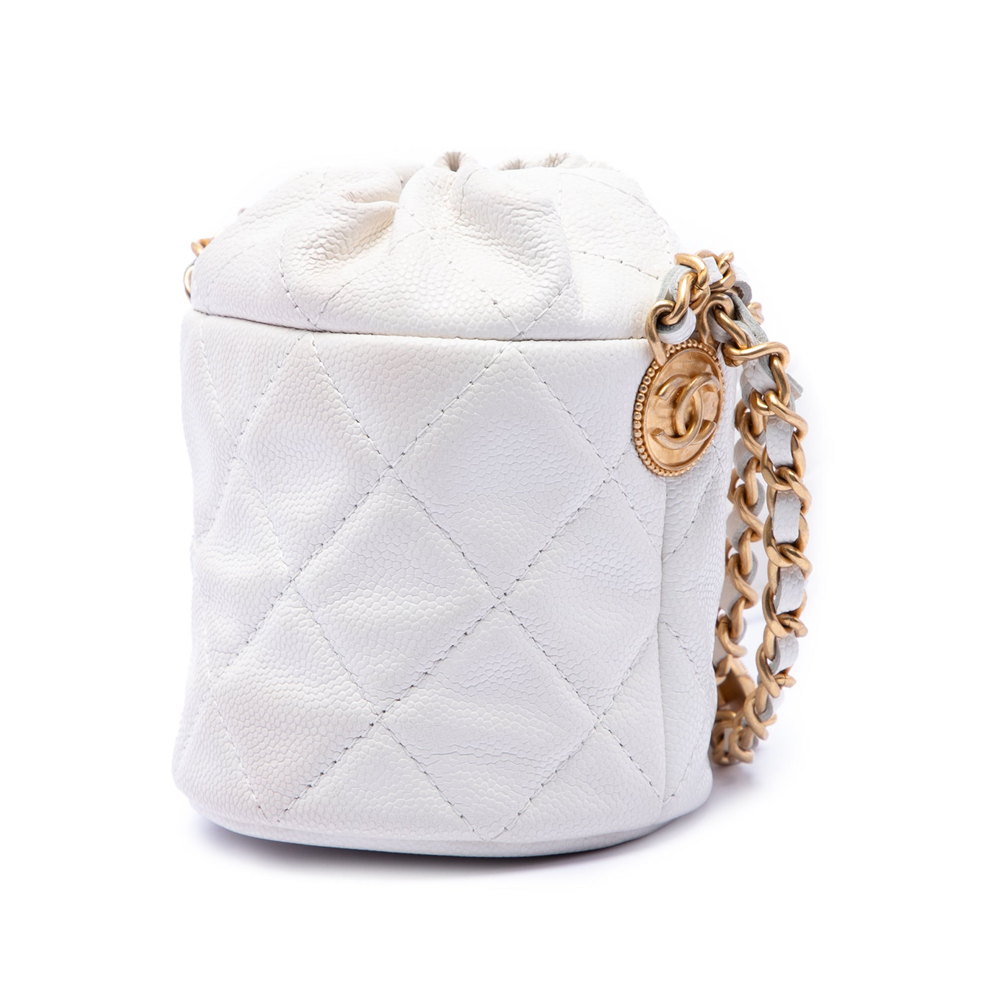 Mini Quilted Caviar Twist Your Buttons Drawstring Bucket Bag - Image 2