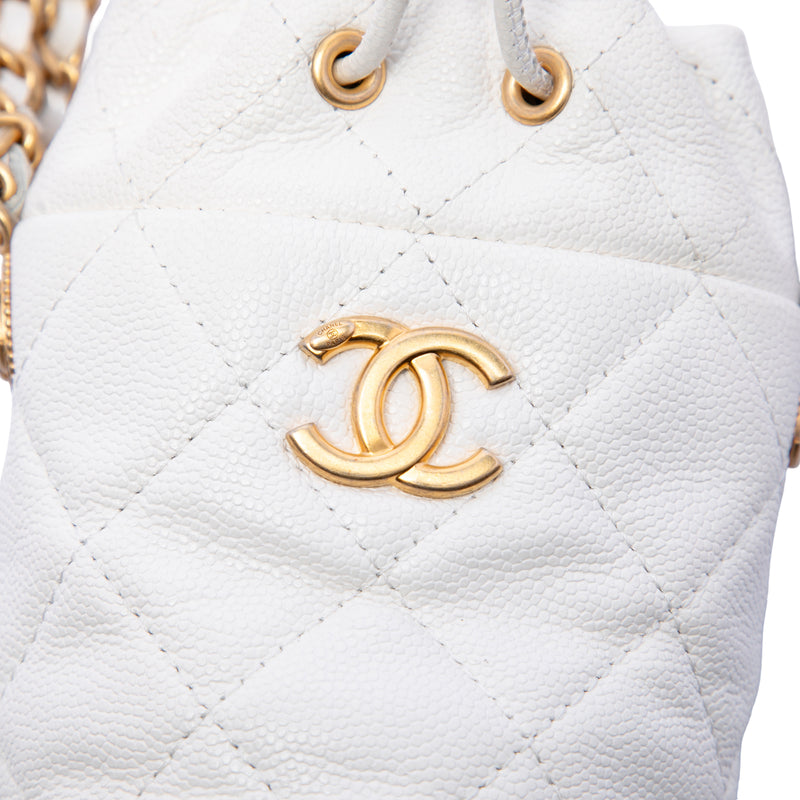 Mini Quilted Caviar Twist Your Buttons Drawstring Bucket Bag - Image 5