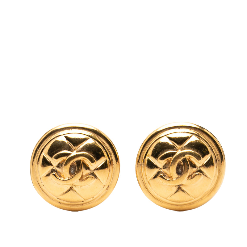CC Gold Plated Quilted Round Clip On Earrings