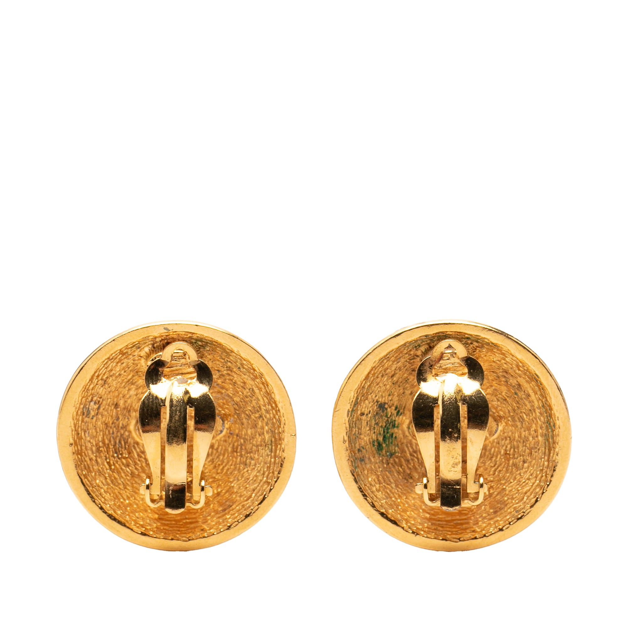 CC Gold Plated Quilted Round Clip On Earrings - Image 2