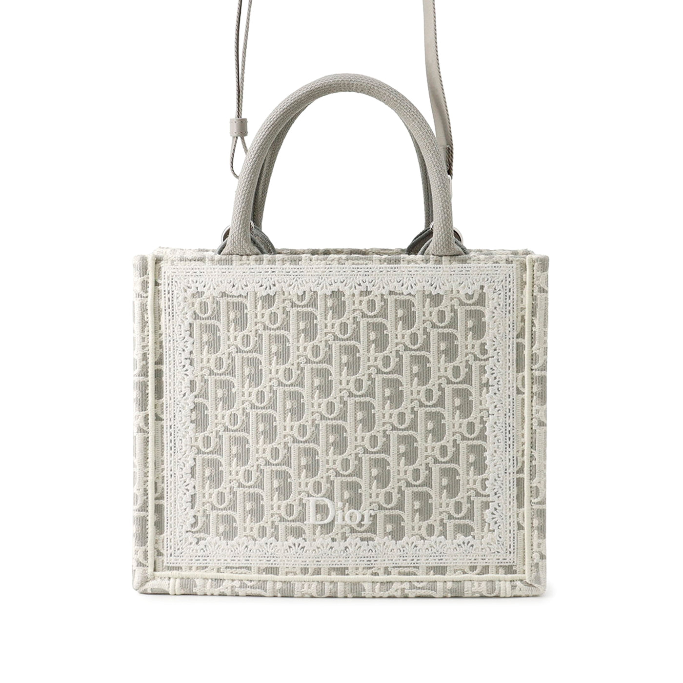 Mini Oblique Embroidered Canvas Lace Book Tote - Image 1