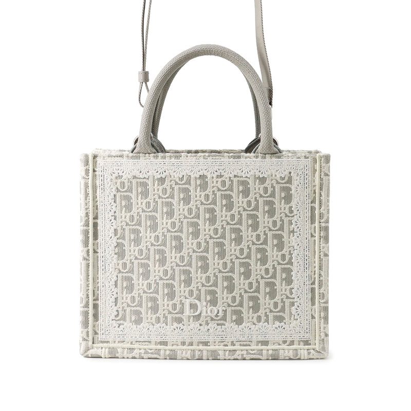 Mini Oblique Embroidered Canvas Lace Book Tote