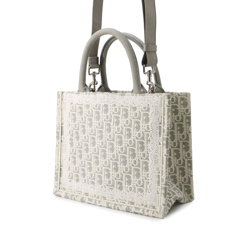 Mini Oblique Embroidered Canvas Lace Book Tote - Image 2