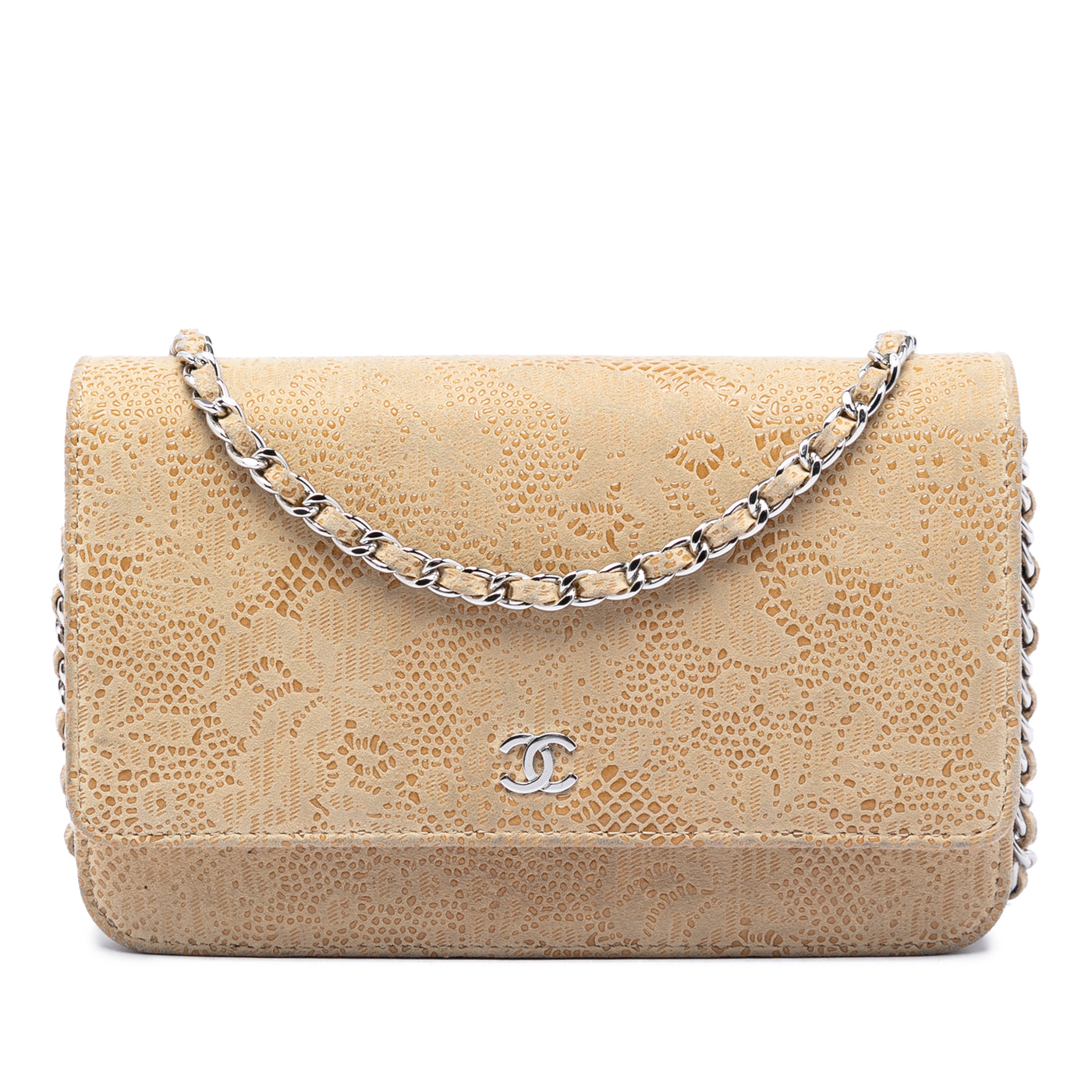 CC Lace Overlay Goatskin Wallet On Chain - Image 1