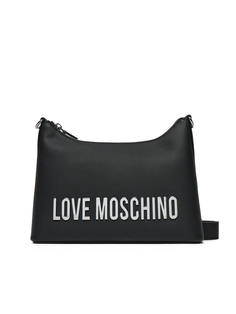 Moschino Logo Plaque Shoulder Bag — Black Polyurethane