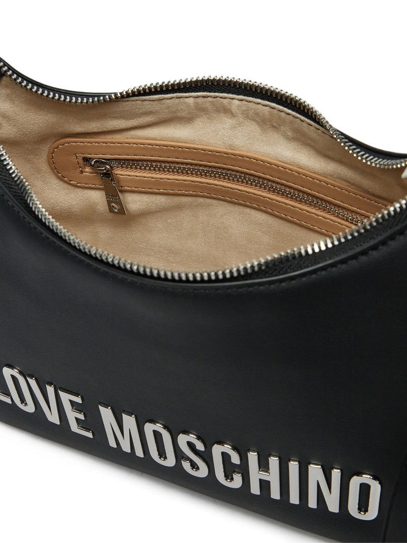 Moschino Logo Plaque Shoulder Bag — Black Polyurethane