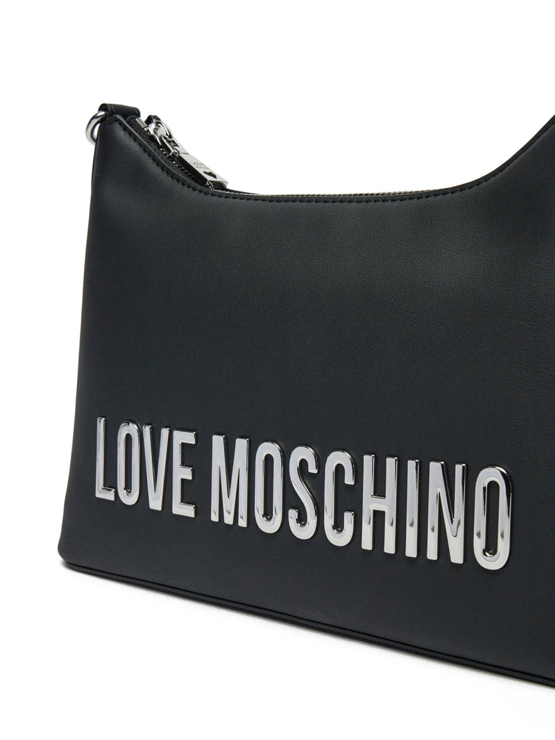 Moschino Logo Plaque Shoulder Bag — Black Polyurethane