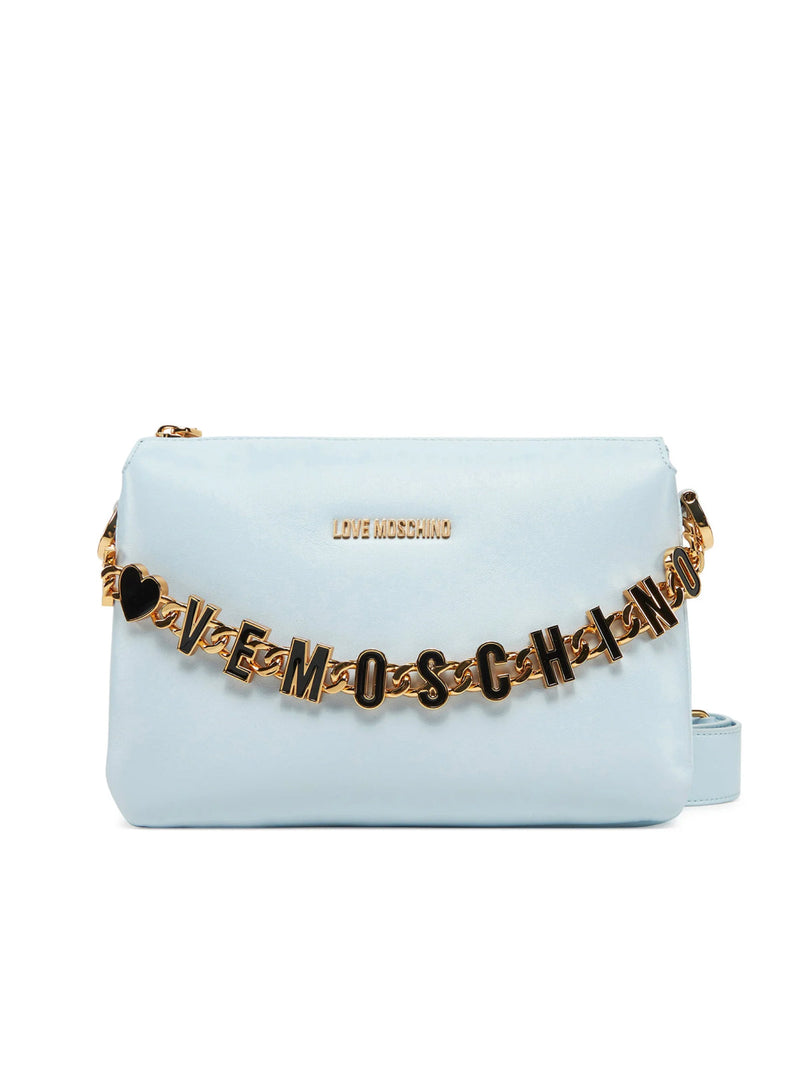 Moschino Chain Link Logo Leather Shoulder Bag — Blue