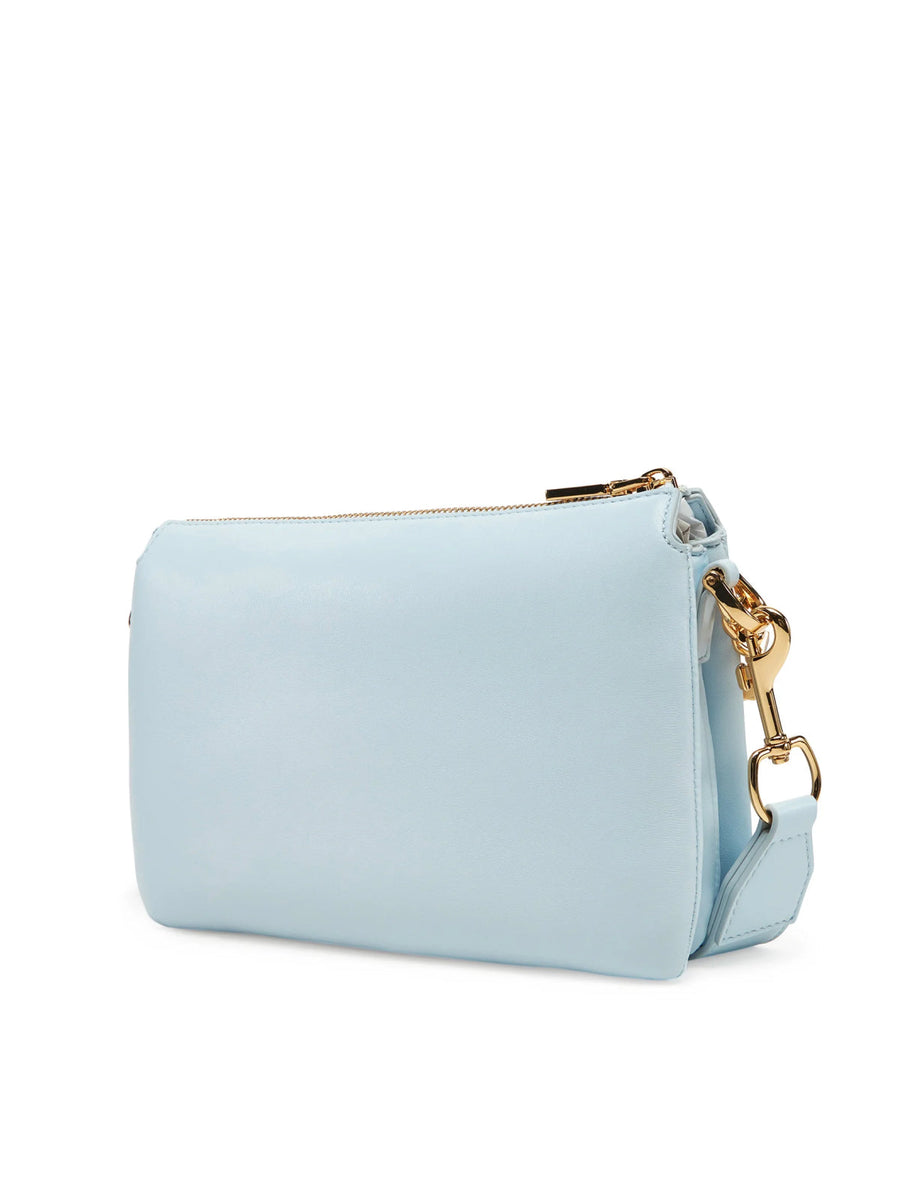 Moschino Chain Link Logo Leather Shoulder Bag — Blue