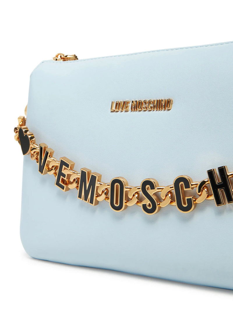 Moschino Chain Link Logo Leather Shoulder Bag — Blue