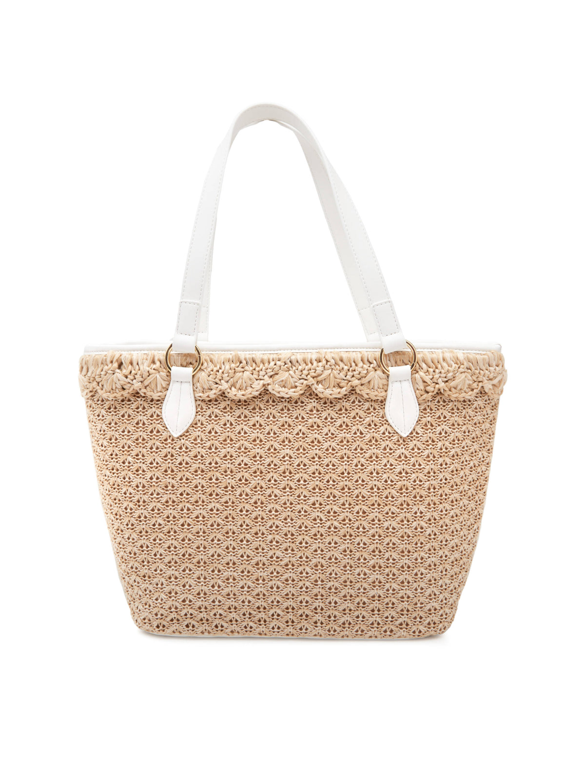 Moschino Logo Tag Rafia Tote Bag — Beige