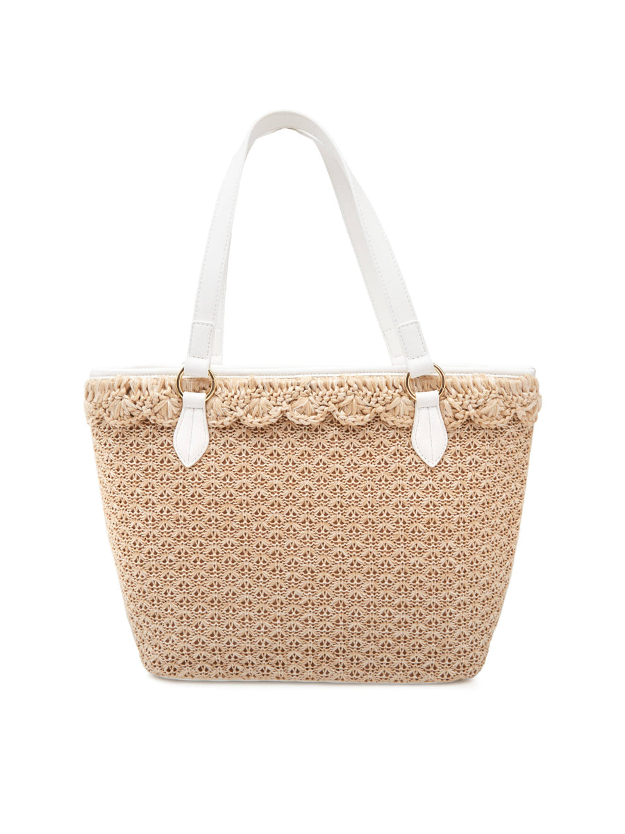 Moschino Logo Tag Rafia Tote Bag — Beige