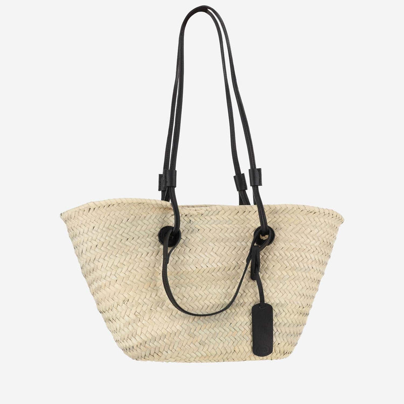 Filippo Catarzi Woven Straw With Leather Accents Tote Bag — Beige