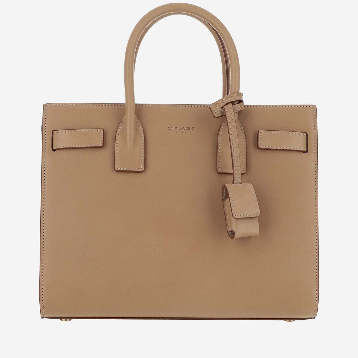 Saint Laurent Calfskin Leather Top Handle Bag — Brown