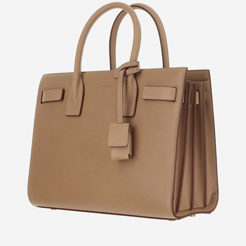 Saint Laurent Calfskin Leather Top Handle Bag — Brown