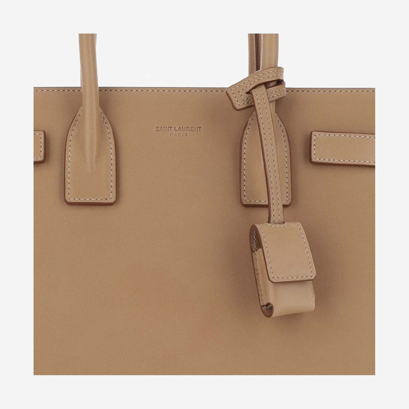 Saint Laurent Calfskin Leather Top Handle Bag — Brown