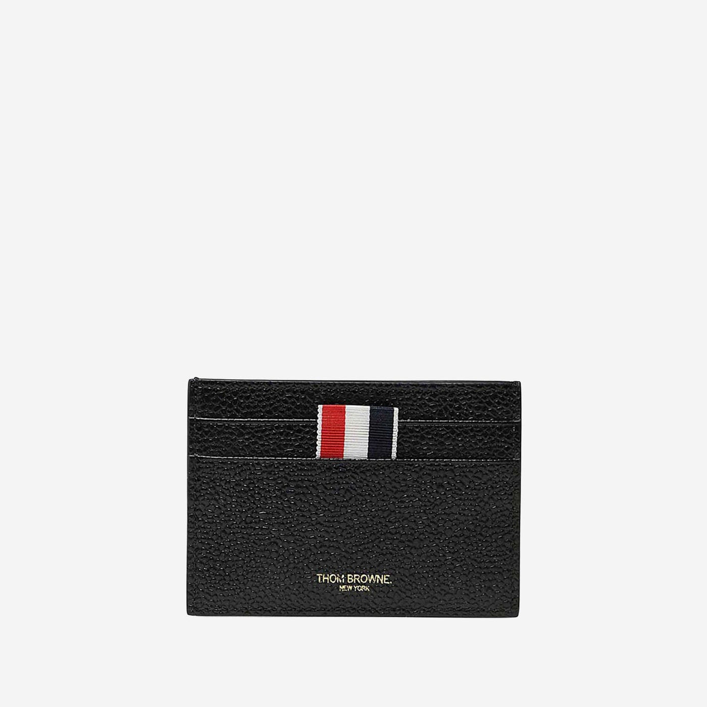 Thom Browne Leather Logo Card Case — Black Calf Full Grain Wallets & Cardholders