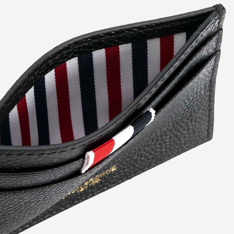 Thom Browne Leather Logo Card Case — Black Calf Full Grain Wallets & Cardholders