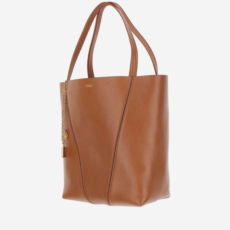 Chloé Spin Shoulder Bag — Brown Calfskin