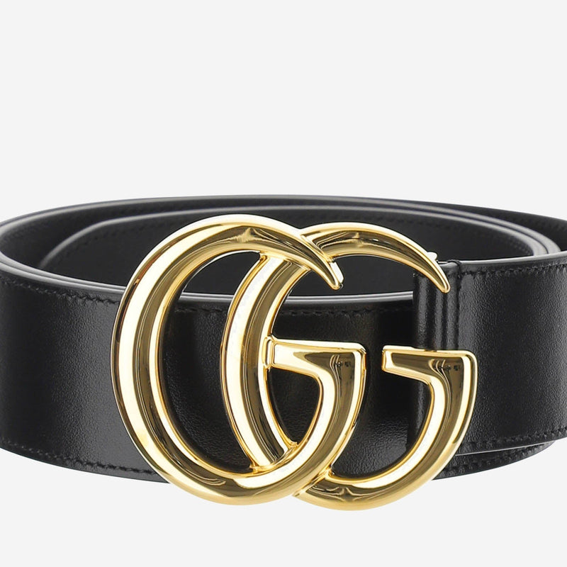 Gucci Double G Buckle Leather Belt — Black