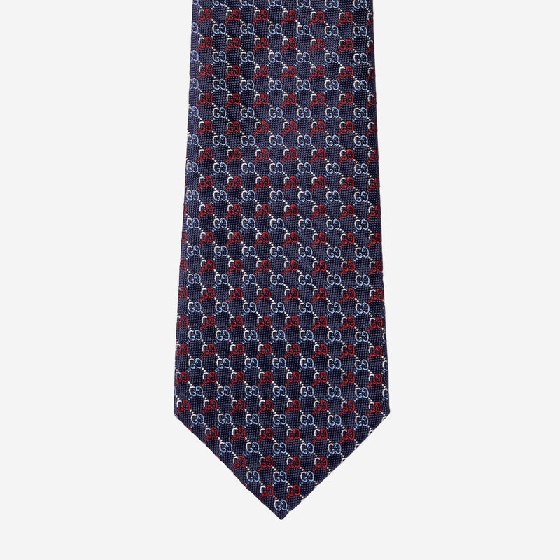 Gucci Gg Jacquard Silk Necktie — Navy Neckties