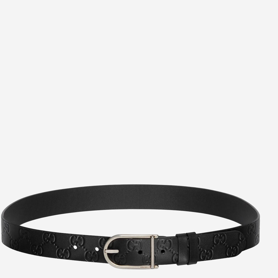 Gucci Reversible Gg Embossed Leather Belt — Black
